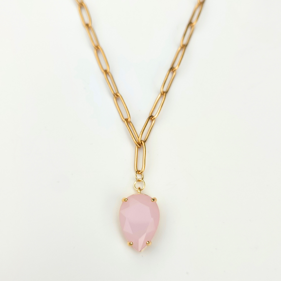 Rose Quartz Paper link Necklace