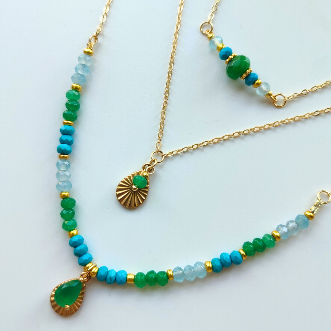 Green Jade and Turquoise Stand Necklace
