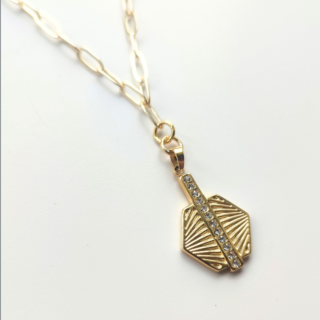 Ridged Hexagon Pendant with Paper link Chain