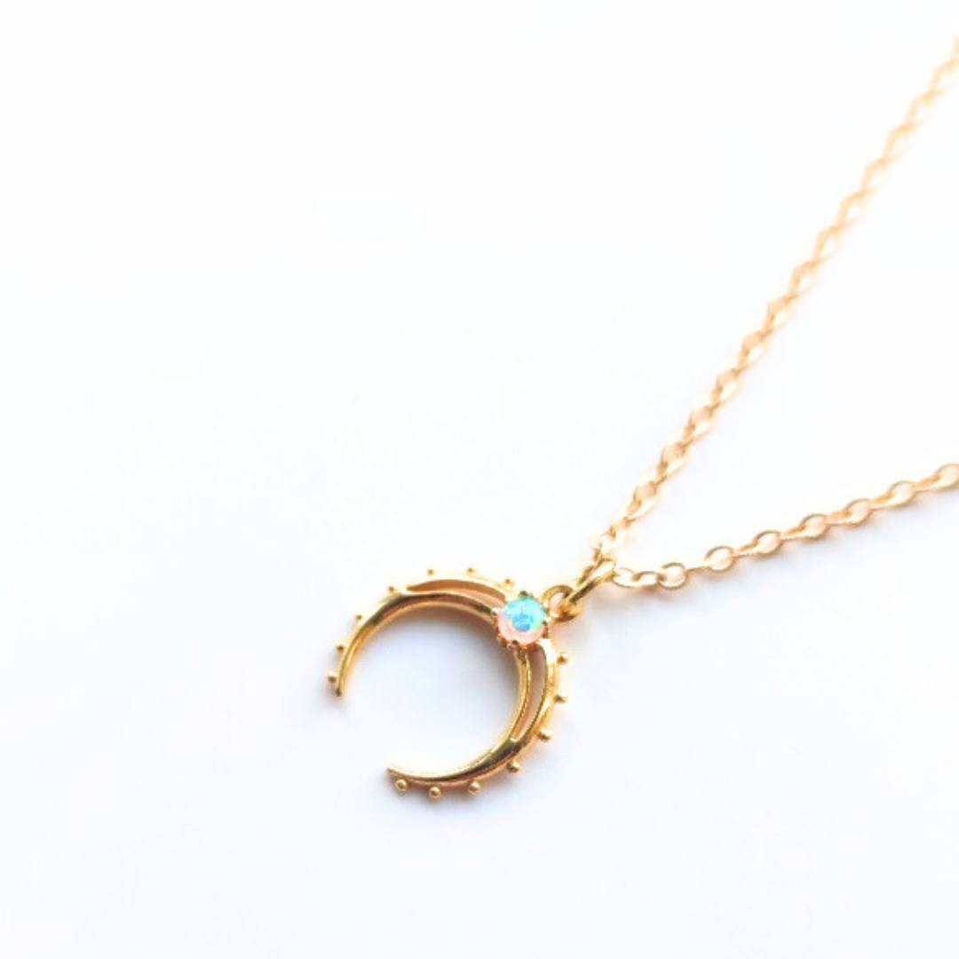 Opal Crescent Horn Pendant