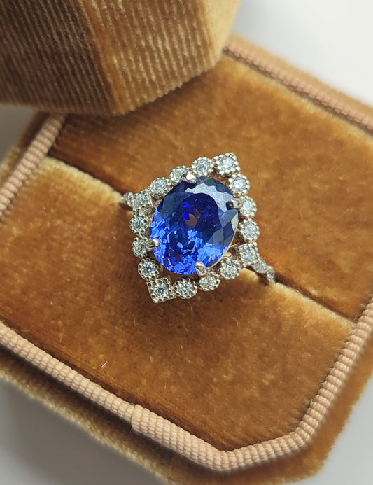 'Lizzy' Blue Art Deco Ring
