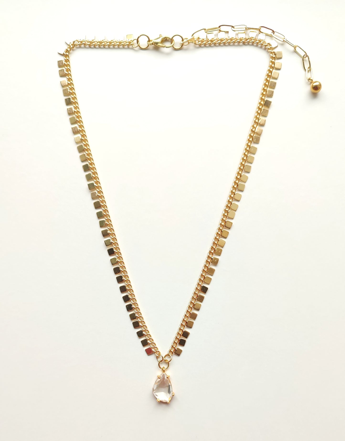 Square Design Chain with Clear Pendant