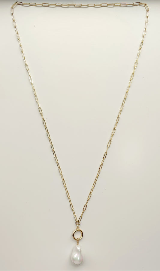 Long Paper Link Baroque Pearl Necklace
