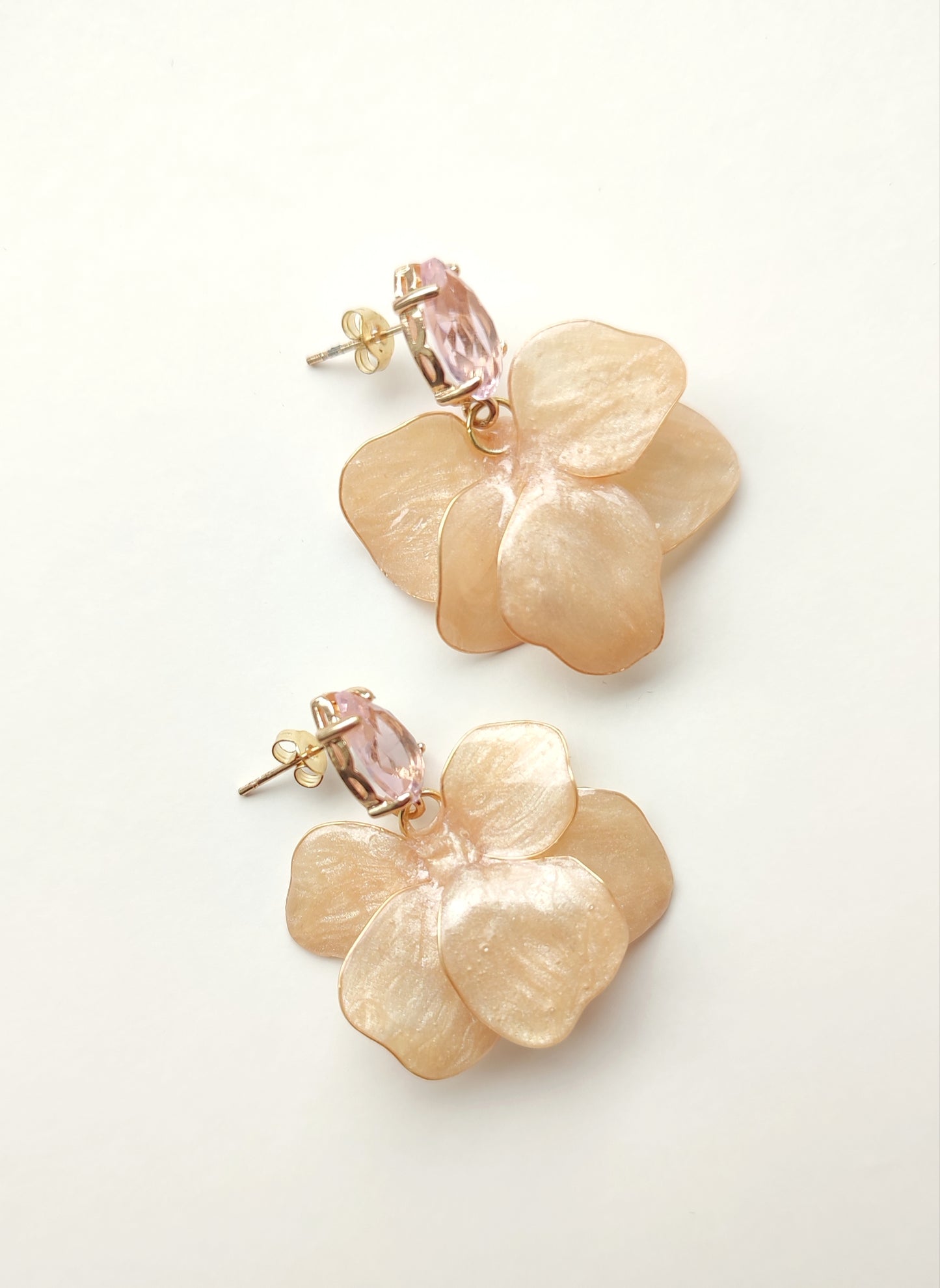 Champagne and Pink Floral Resin Earrings
