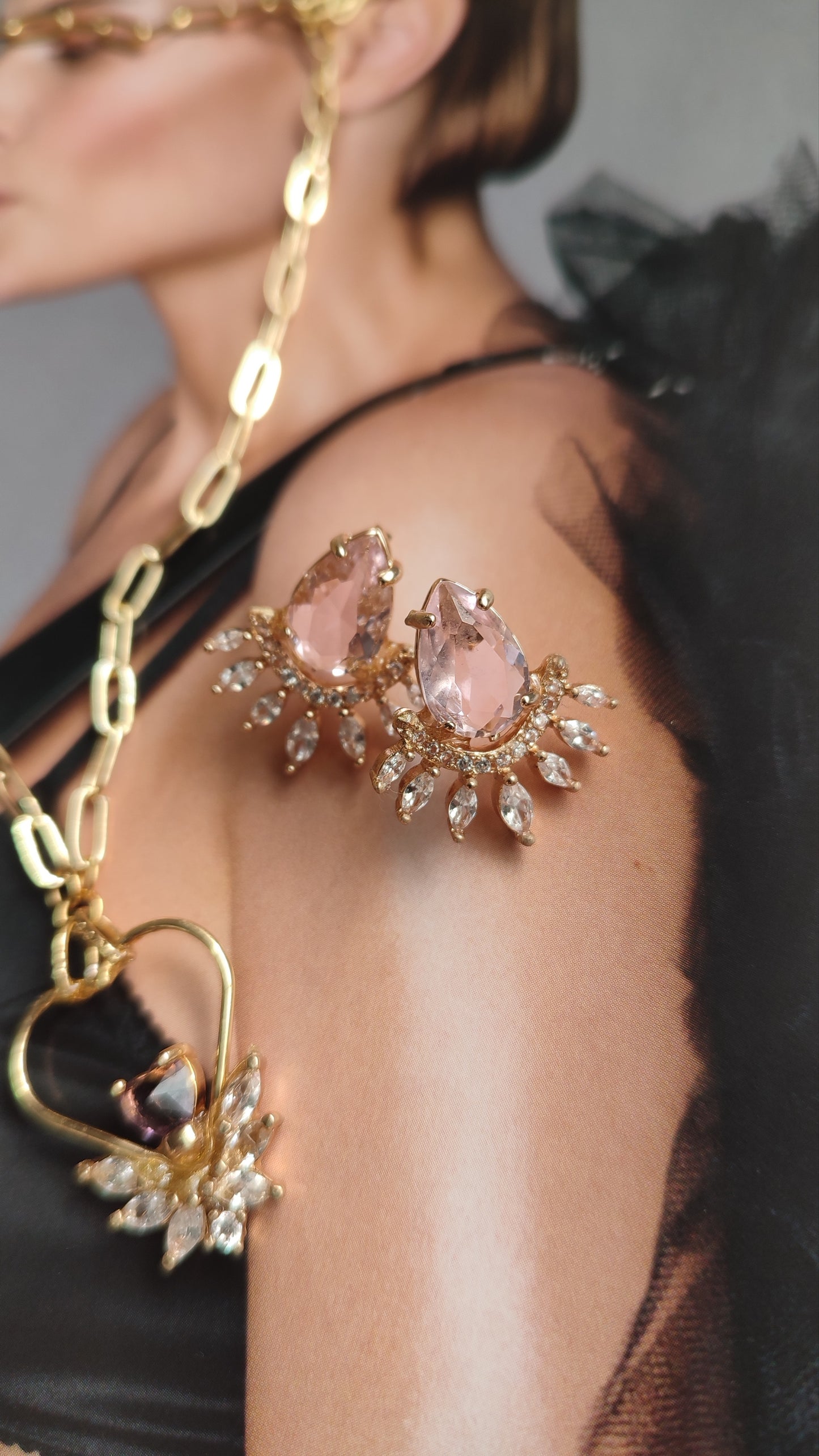 Pink Fan Design Earrings