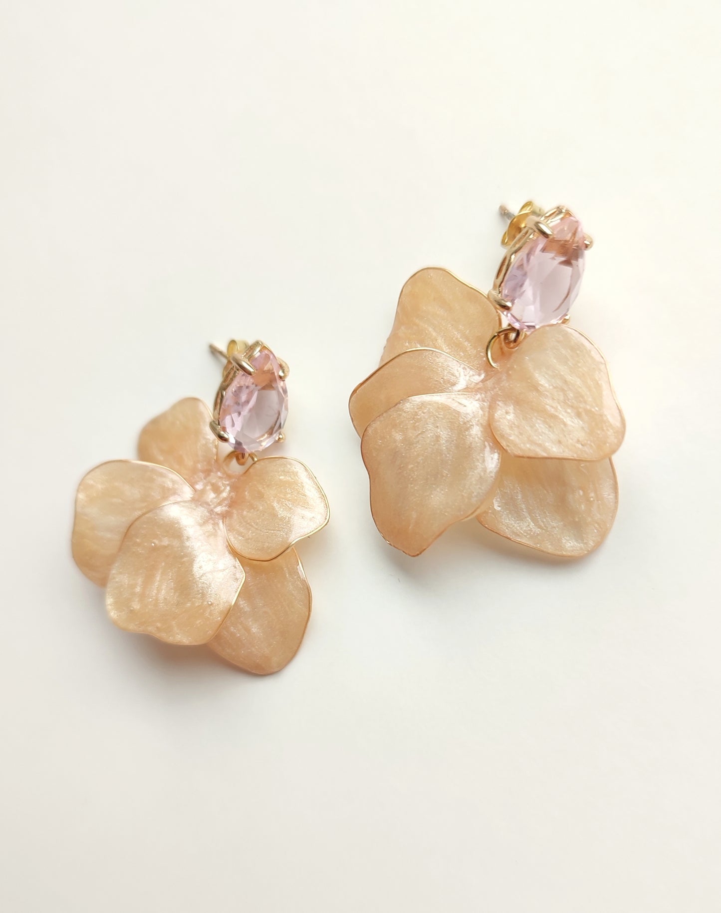 Champagne and Pink Floral Resin Earrings