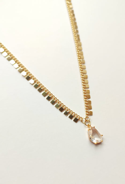 Square Design Chain with Clear Pendant