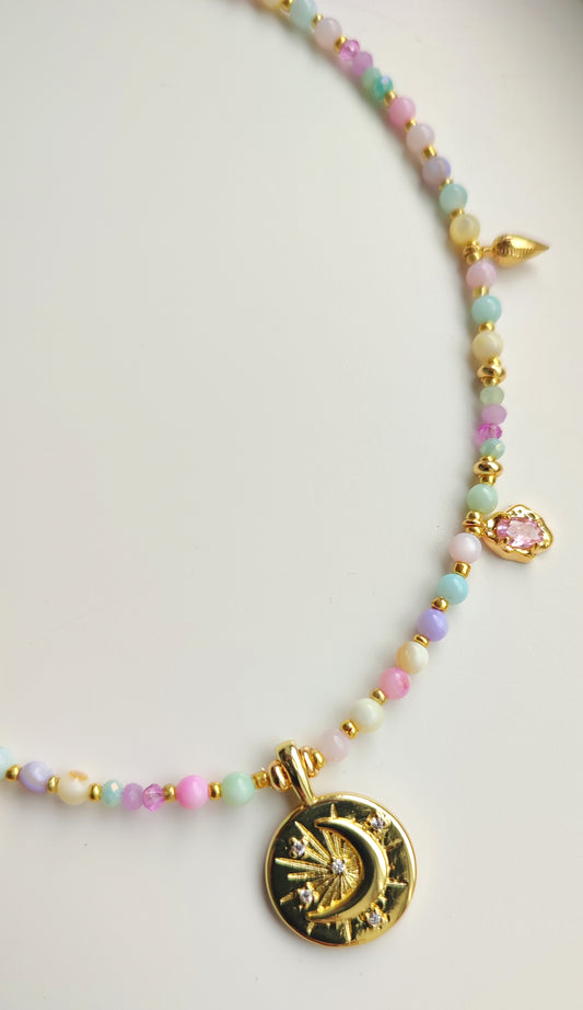 Candy Coloured Pearl Beaded Charm Necklace