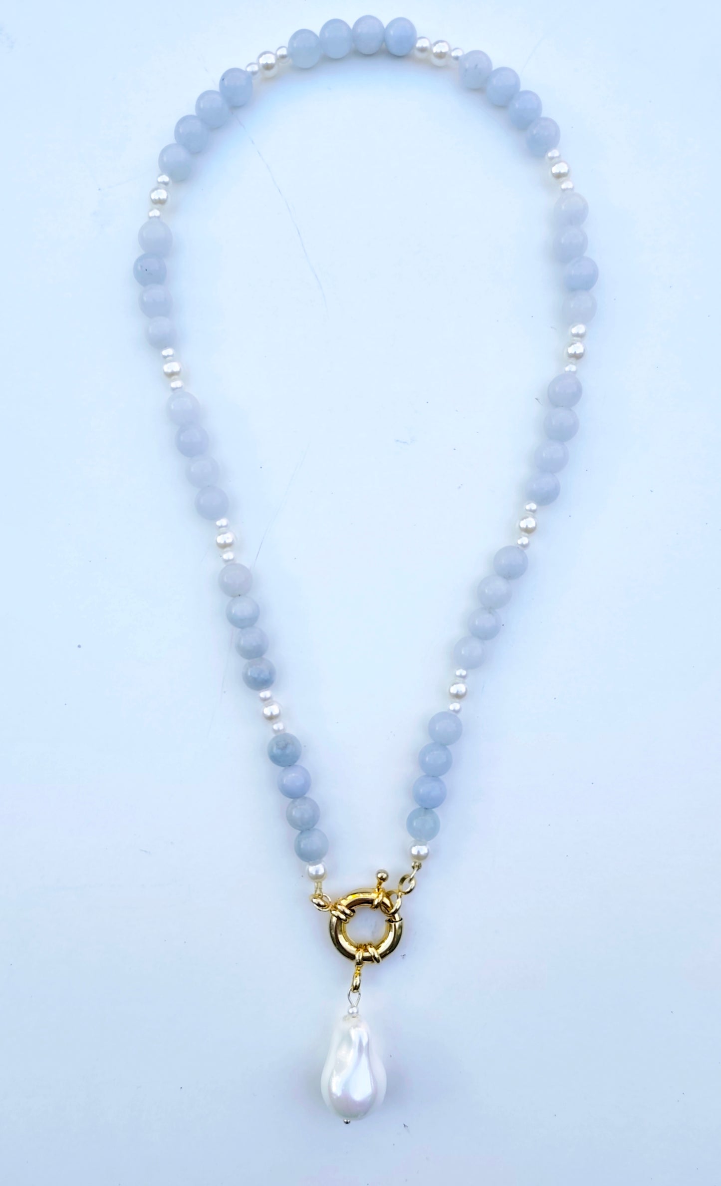 Blue Jade and Pearl Necklace