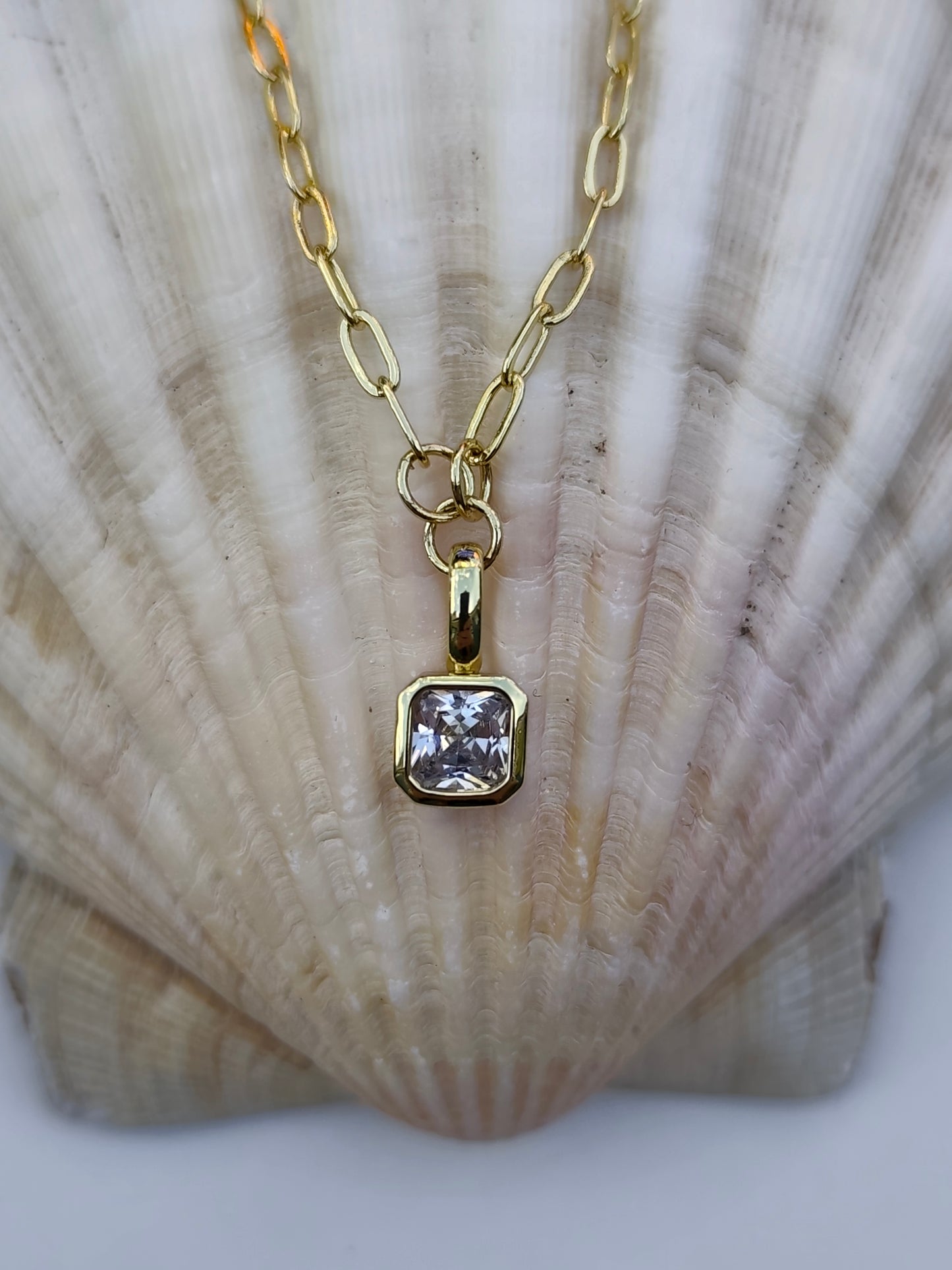 Gold Filled Cubic Zirconia Square Pendant
