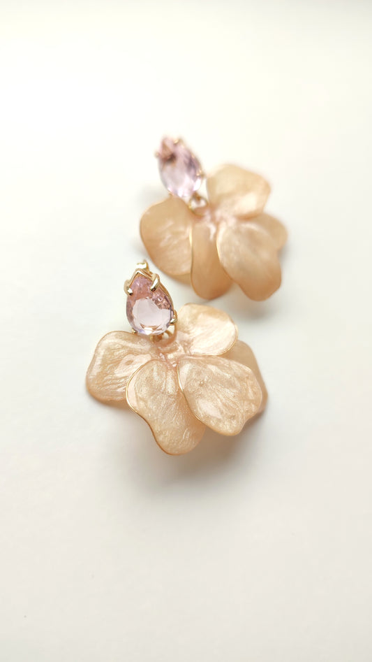 Champagne and Pink Floral Resin Earrings