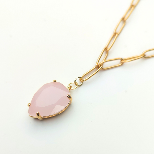 Rose Quartz Paper link Necklace