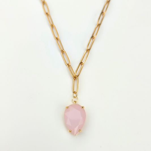 Rose Quartz Paper link Necklace