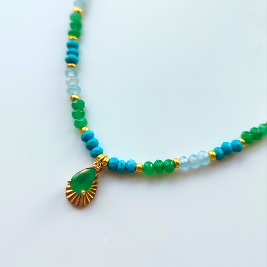 Green Jade and Turquoise Beaded Necklace