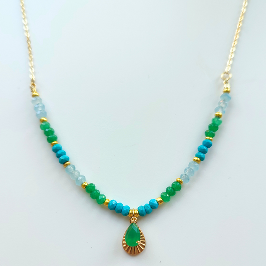 Green Jade and Turquoise Beaded Necklace