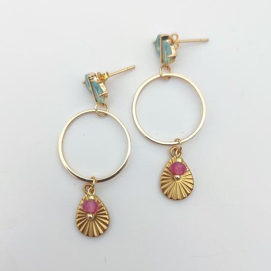 Blue and Pink Hoop Charm Earrings