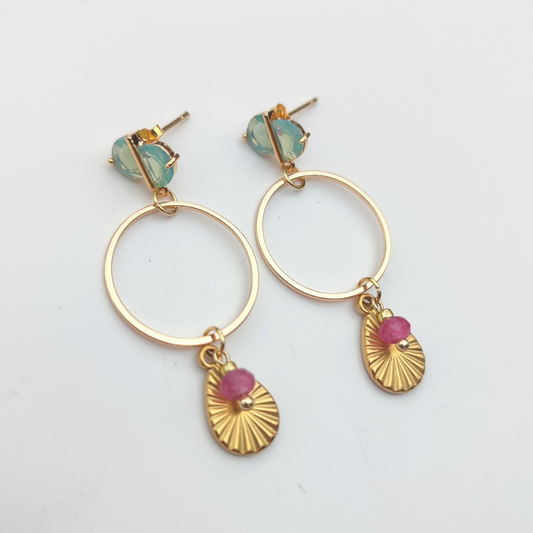 Blue and Pink Hoop Charm Earrings