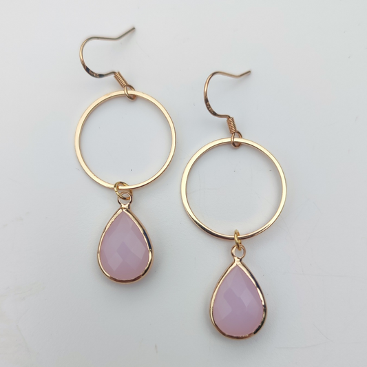 Simplistic Pink Hoop Drop Earrings