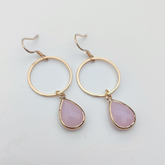 Simplistic Pink Hoop Drop Earrings