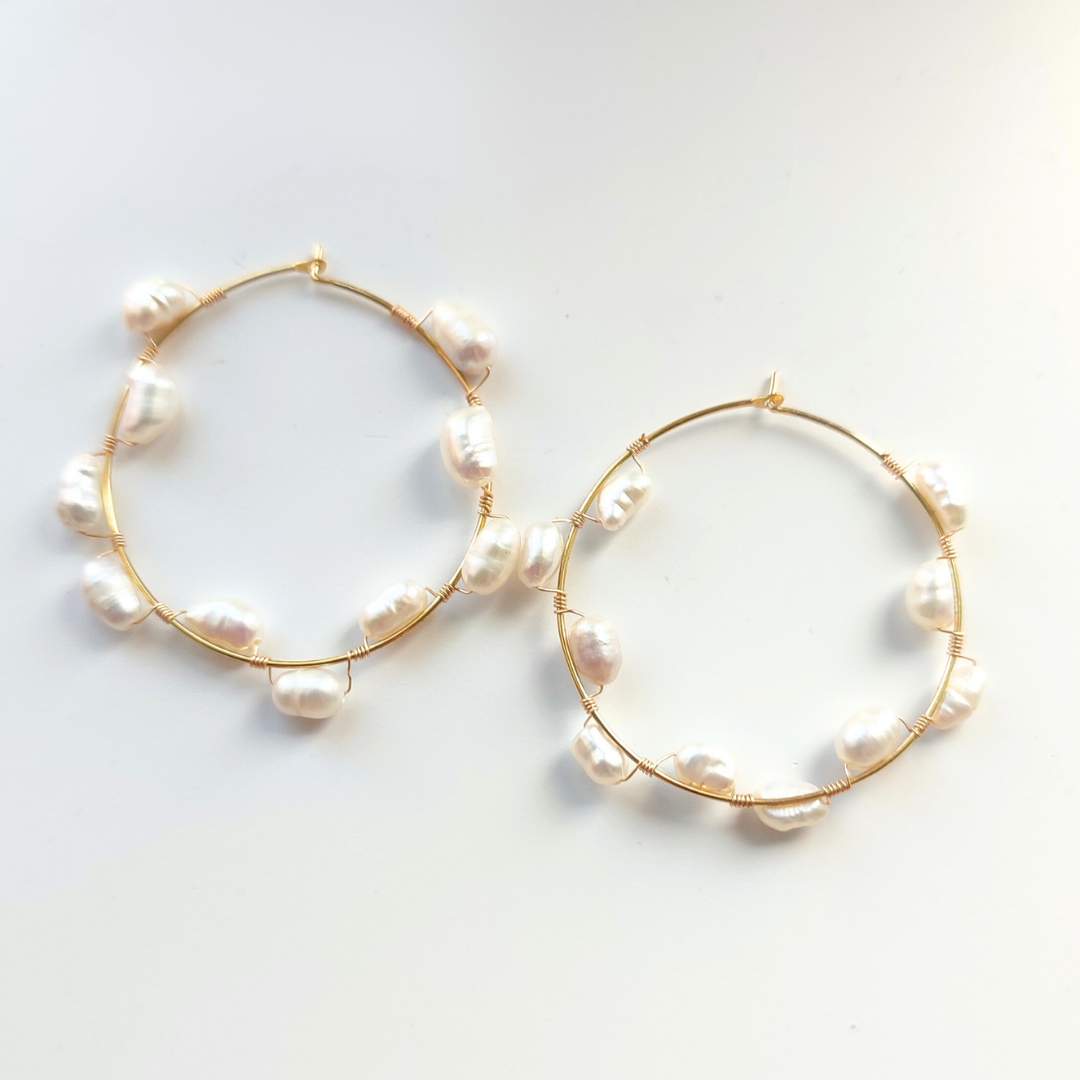 Freshwater Pearl Wrapped Hoop Earrings