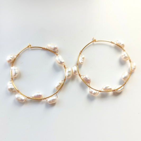 Freshwater Pearl Wrapped Hoop Earrings