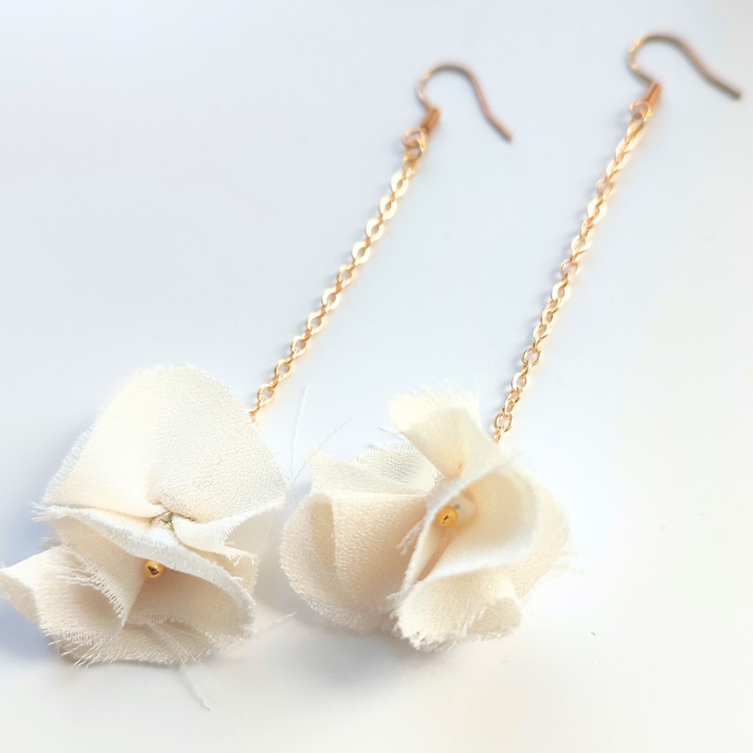 Raw Ivory Silk Chain Drop Earrings