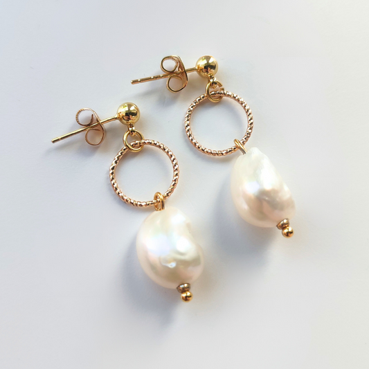 Baroque Pearl Hoop Drop Earrings