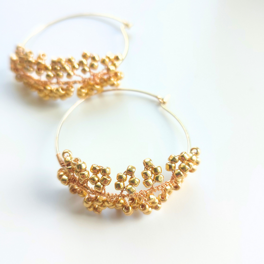 Gold Leaf Design Beaded Hoop