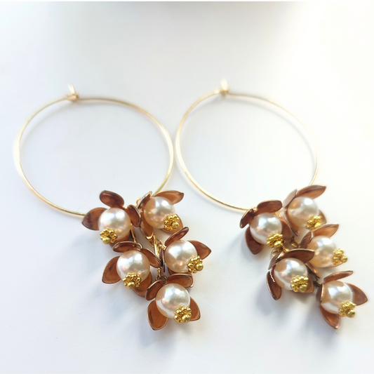 Statement Pearl Floral Hoop Earrings