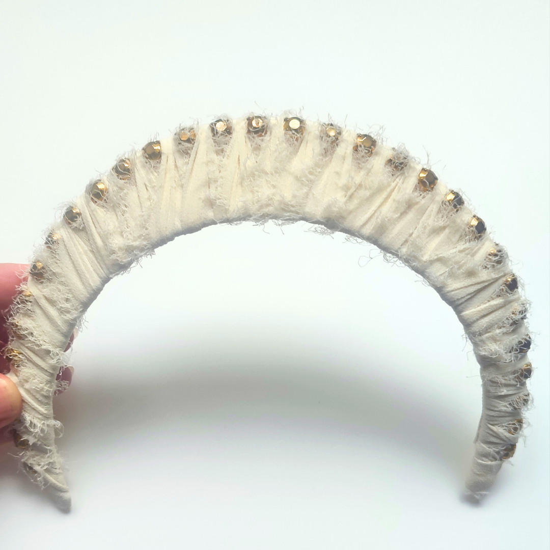 Ivory Raw Silk Crown Headband