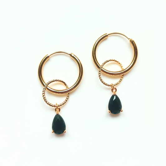 Double Hoop Black Onyx Earrings