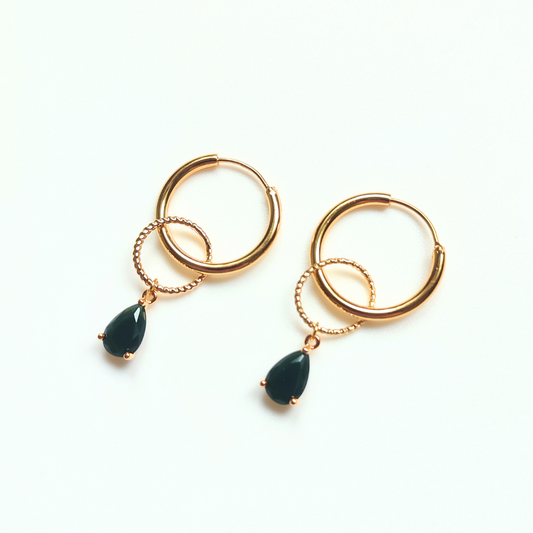 Double Hoop Black Onyx Earrings