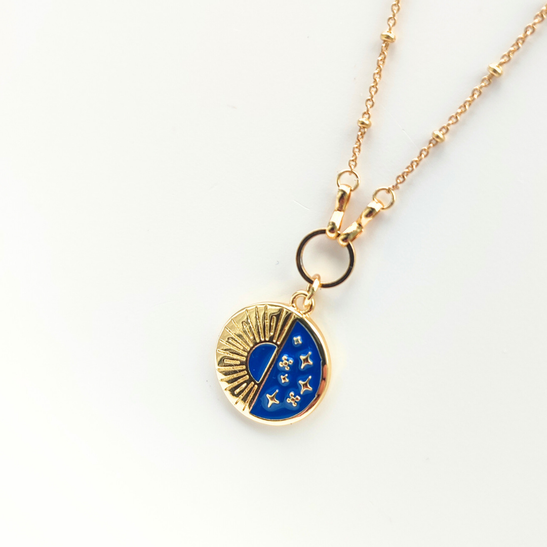 Blue Sun and Stars Pendant Necklace