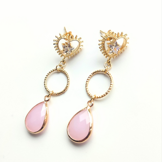 Pink Heart Drop Earrings