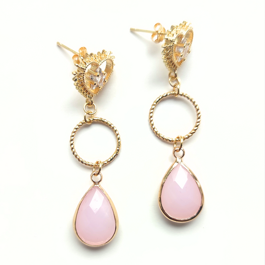 Pink Heart Drop Earrings