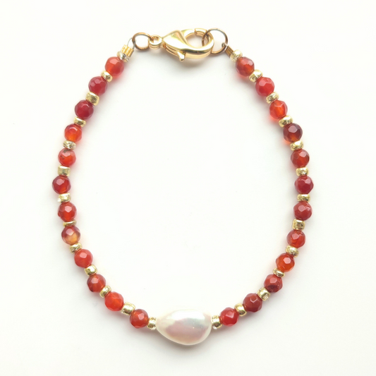 Freshwater Pearl and Amber Beaded Bracelet