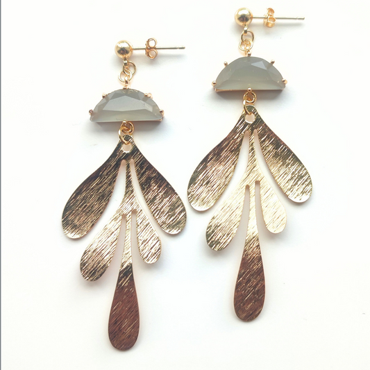 Statement Leaf Earrings with Grey Semi Circle