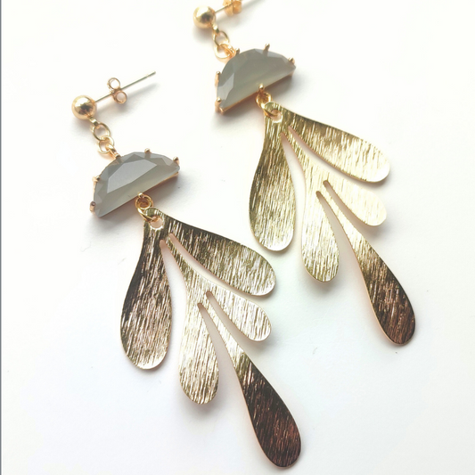 Statement Leaf Earrings with Grey Semi Circle