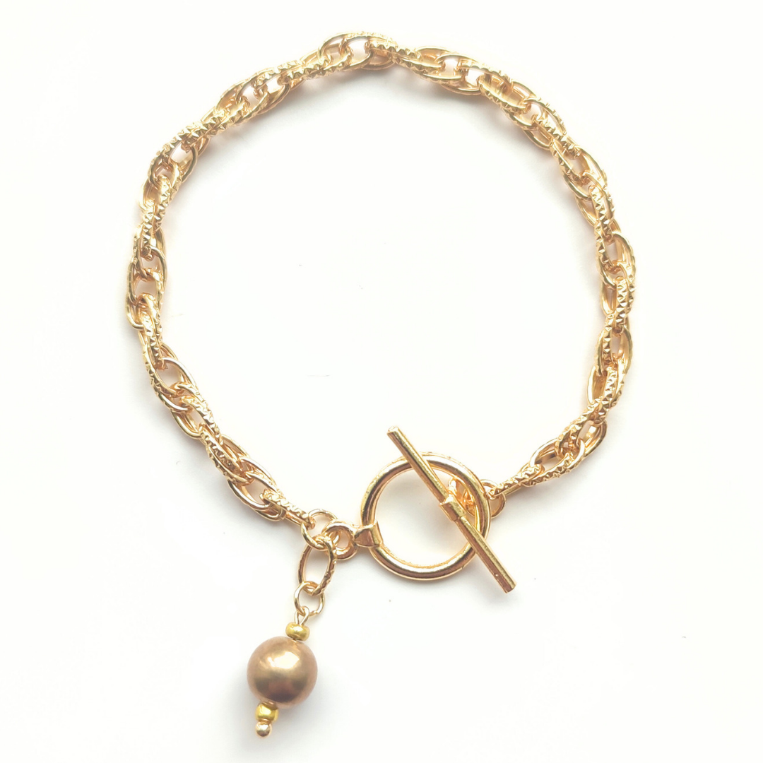 Interlocking Chain Bracelet with Gold Bead Charm