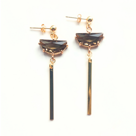 Geometric Style Smokey Quartz Drop Earrings