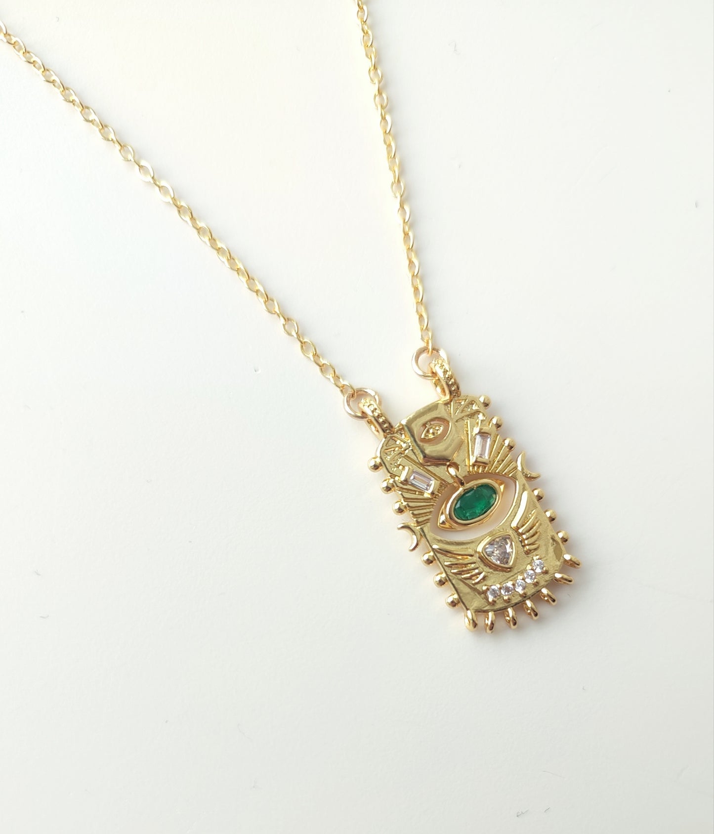 Celestial Evil Eye Pendant with Green Stone