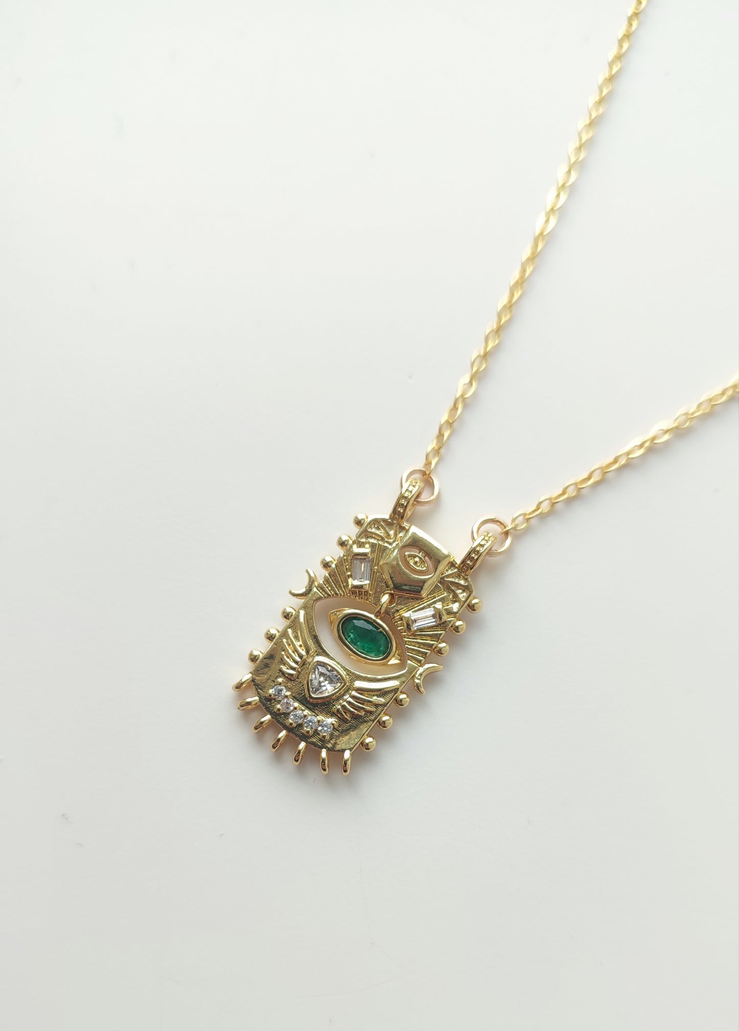 Celestial Evil Eye Pendant with Green Stone