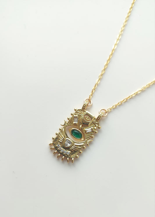 Celestial Evil Eye Pendant with Green Stone