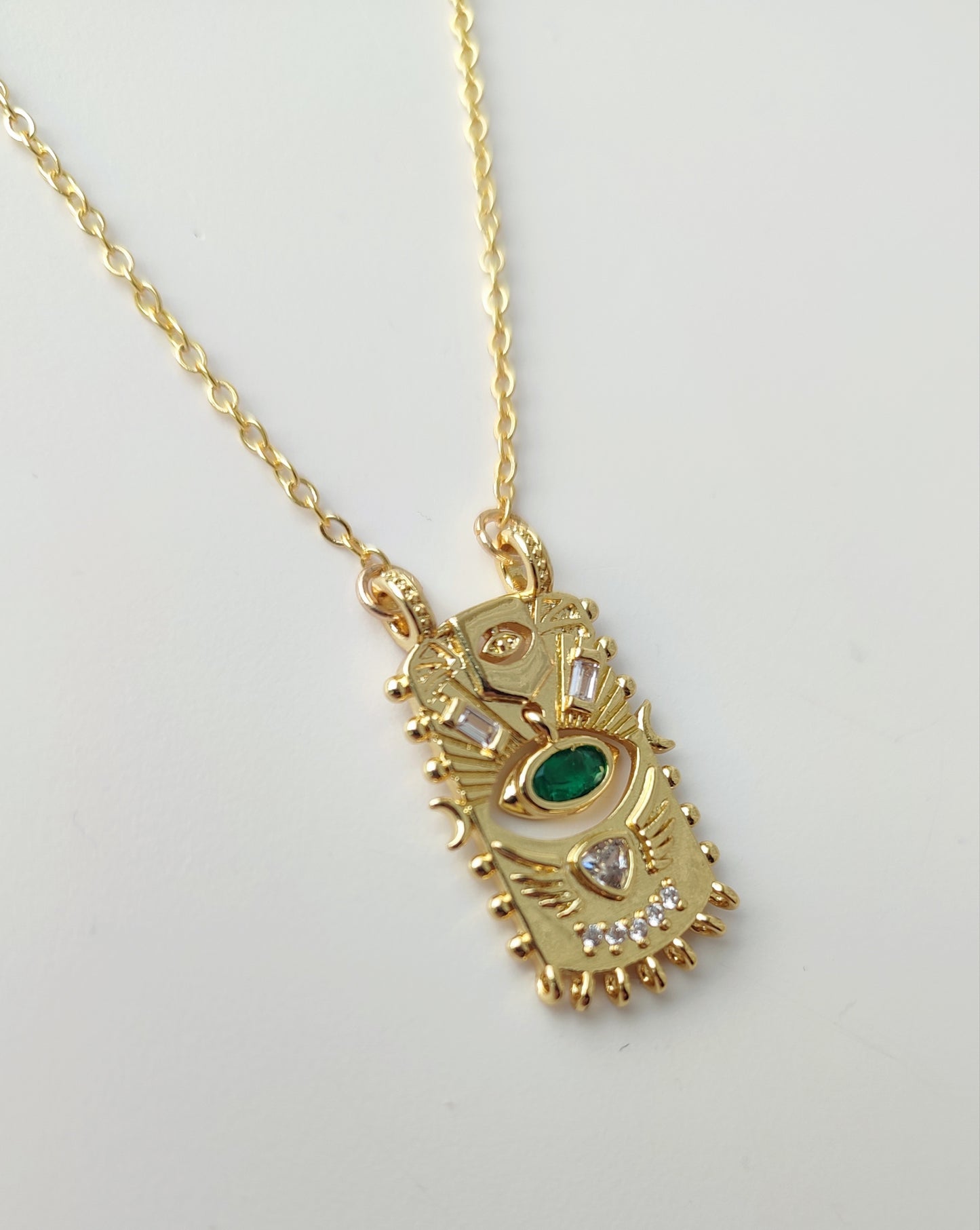 Celestial Evil Eye Pendant with Green Stone