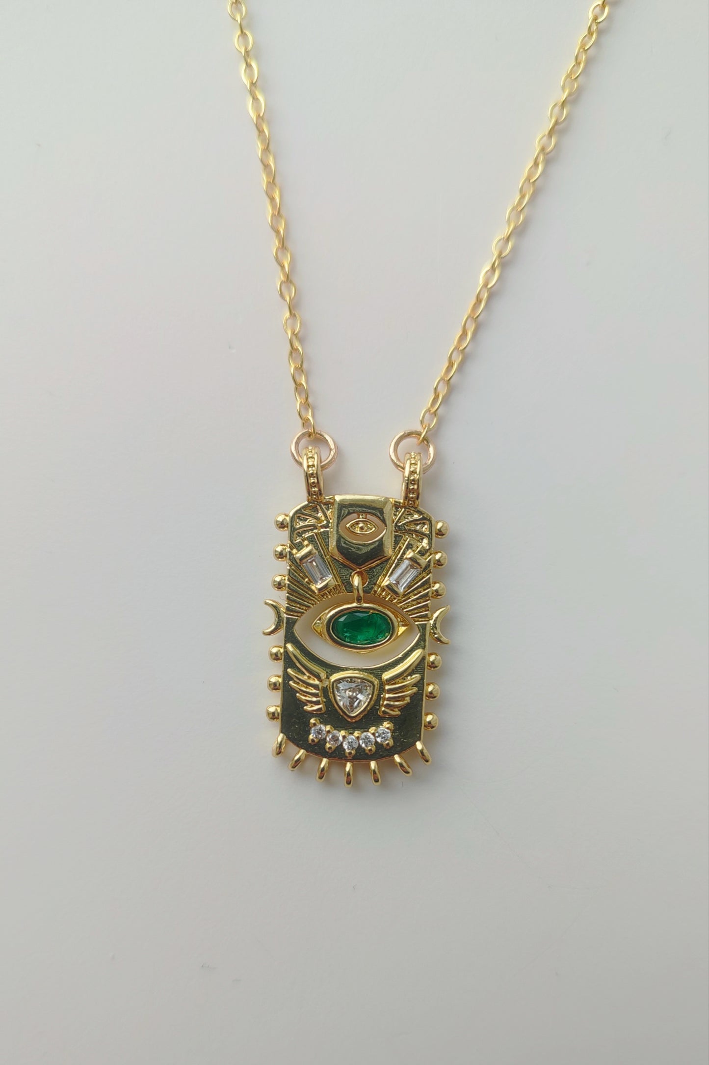 Celestial Evil Eye Pendant with Green Stone