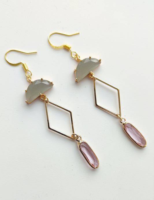 Grey and Pink Drop Earrings