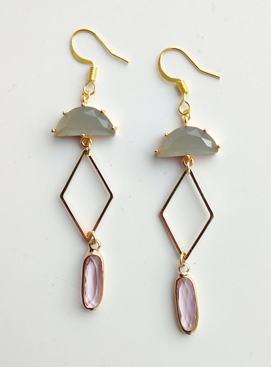 Grey and Pink Drop Earrings