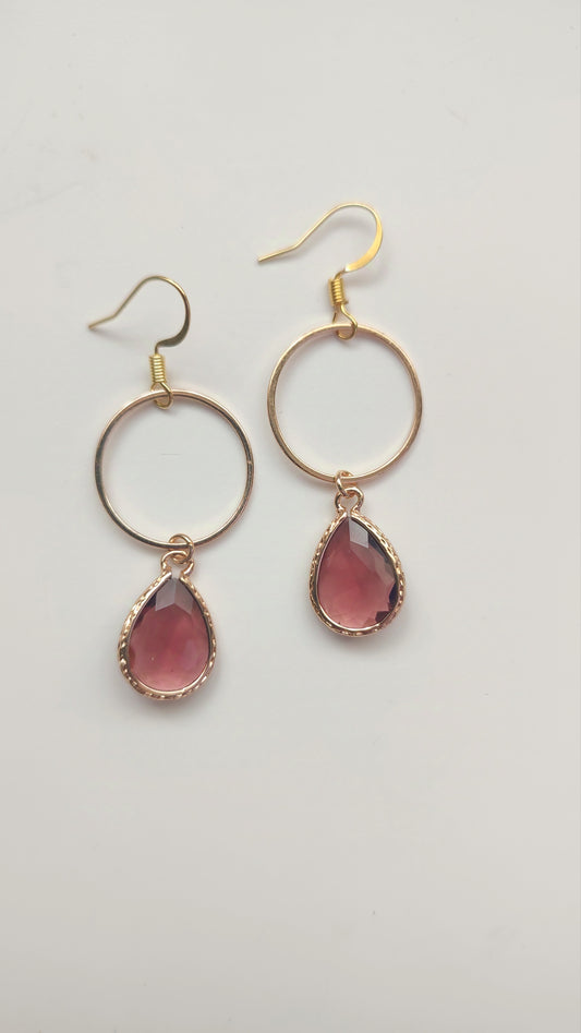 Burgundy Hoop Drop Earrings