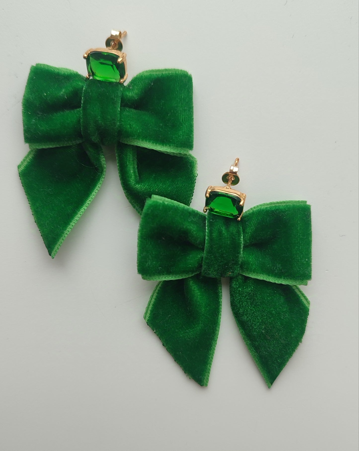 Emerald Green Velvet Bow Earrings