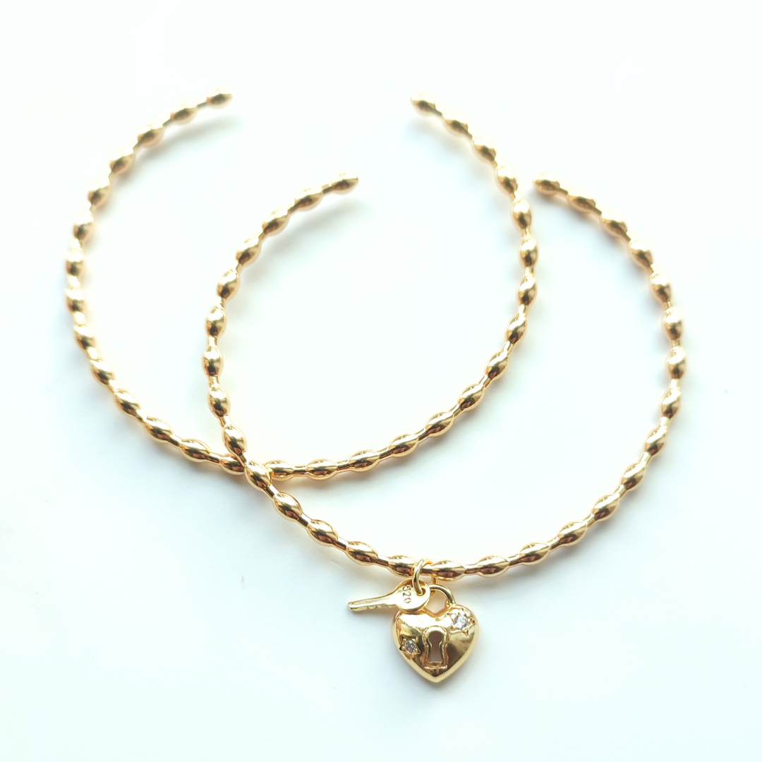 Double Bangle Set with Heart and Key Charm